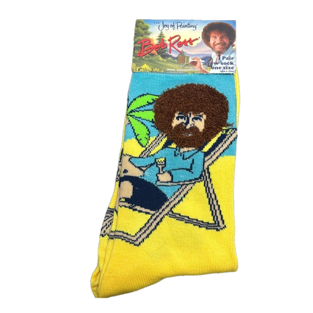 Bob Ross The Joy Of Painting Fuzzy Hair Novelty Socks NWT